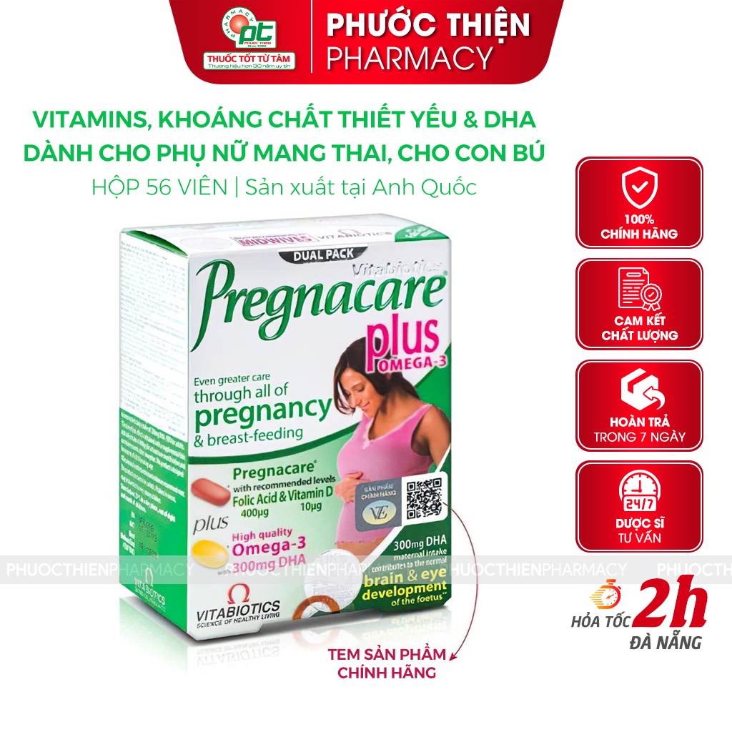 Viên bổ bầu Pregnacare plus Omega 3 DHA nhập khẩu chính hãng Anh Quốc - hộp 56 viên nhathuocphuocthien