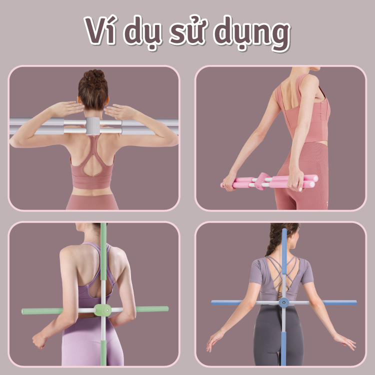 GREY-BG-Gậy Tập Lưng, Vai, Chống Gù, Uốn Thẳng Lưng, Gậy Tập Yoga Gậy Chống Gù Lưng Tập Yoga Bằng Thép Không Gỉ