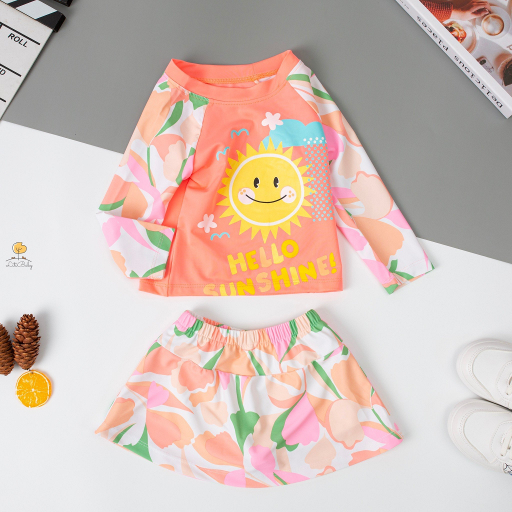 Bộ bơi bé gái dài tay kèm chân váy họa tiết dễ thương ChanggKids litibaby