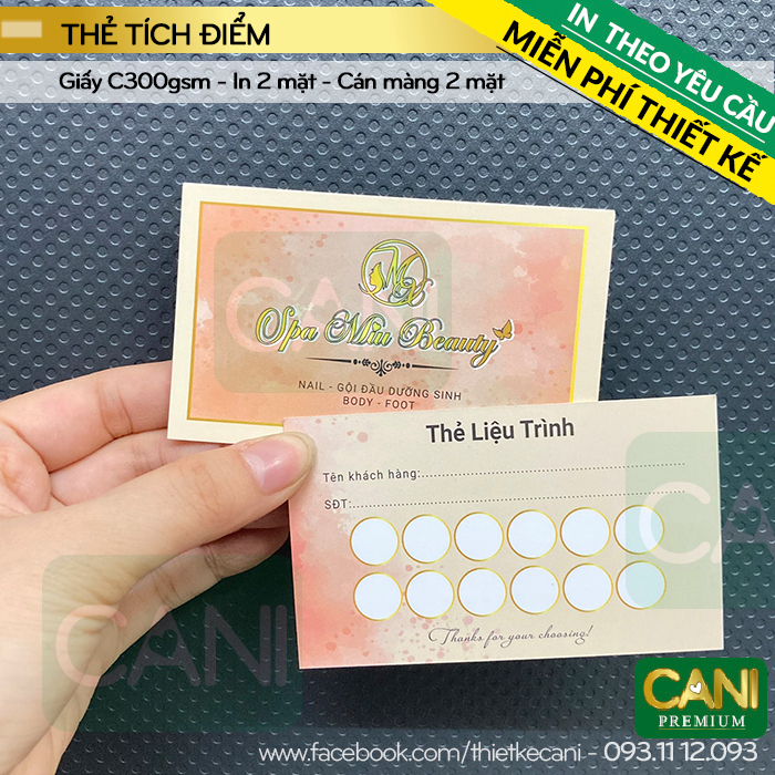 500c Namecard in theo yêu cầu Thẻ tích điểm Thẻ giấy Voucher Card Thank you Phiếu Liệu trình In Nailbox