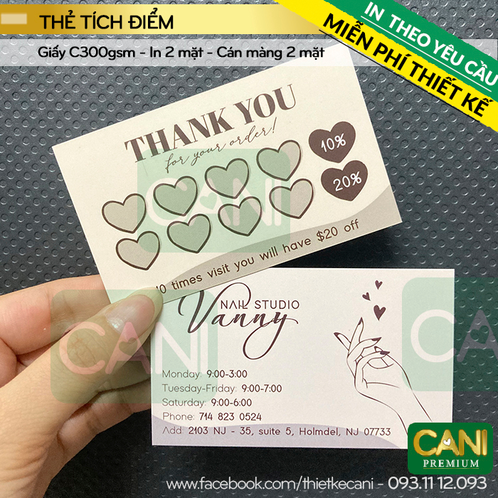 500c Namecard in theo yêu cầu Thẻ tích điểm Thẻ giấy Voucher Card Thank you Phiếu Liệu trình In Nailbox