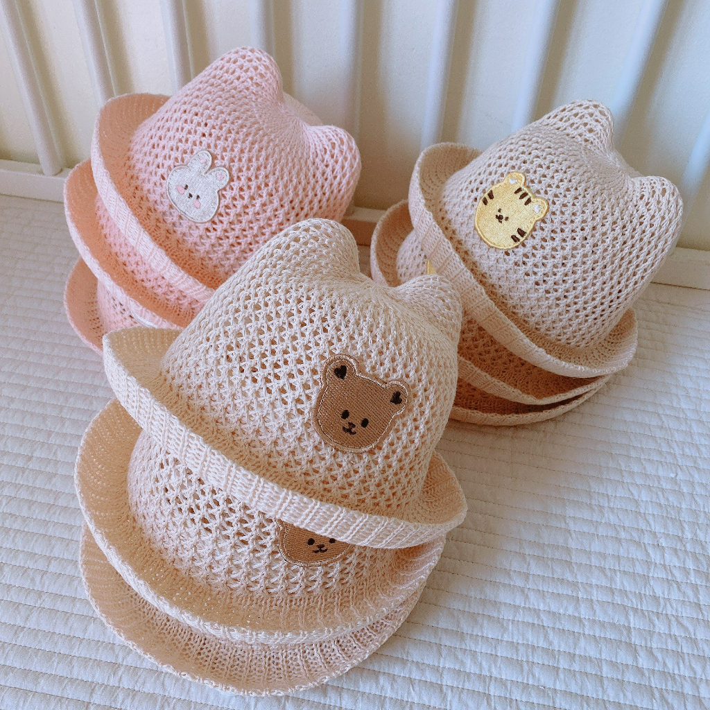 Mũ Tai Gấu Lưới Thêu Style Hàn  Cho Bé