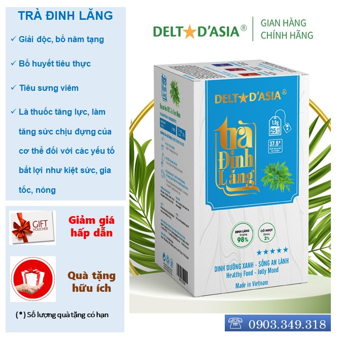 Trà Đinh Lăng Hộp - Delta D'Asia phục hồi cơ thể, ăn ngon, ngủ tốt (25 túi x 1,5 g)