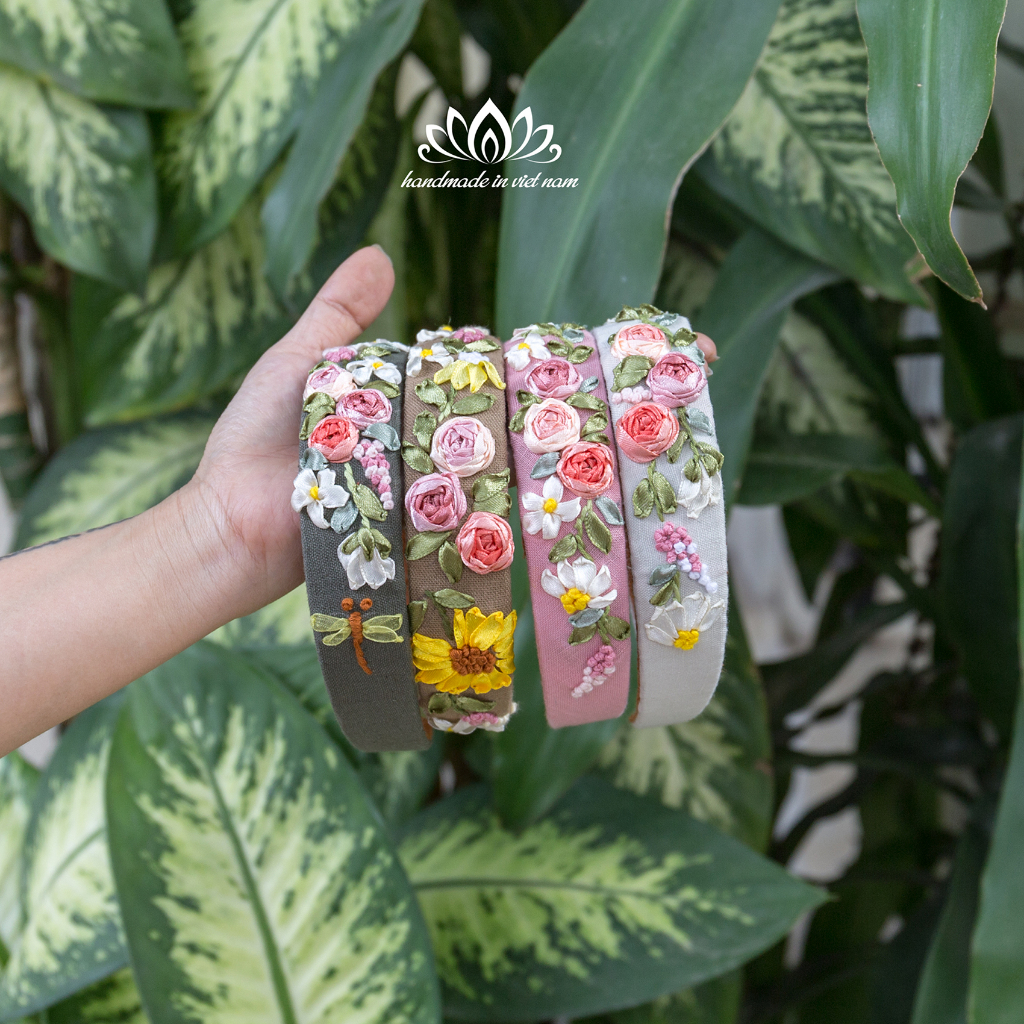 Băng đô thêu hoa ruy băng,cài tóc , món quà độc đáo