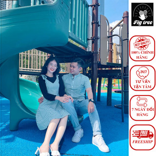 Set sơ mi váy đôi Fig Tree sọc caro xanh rêu siêu cute