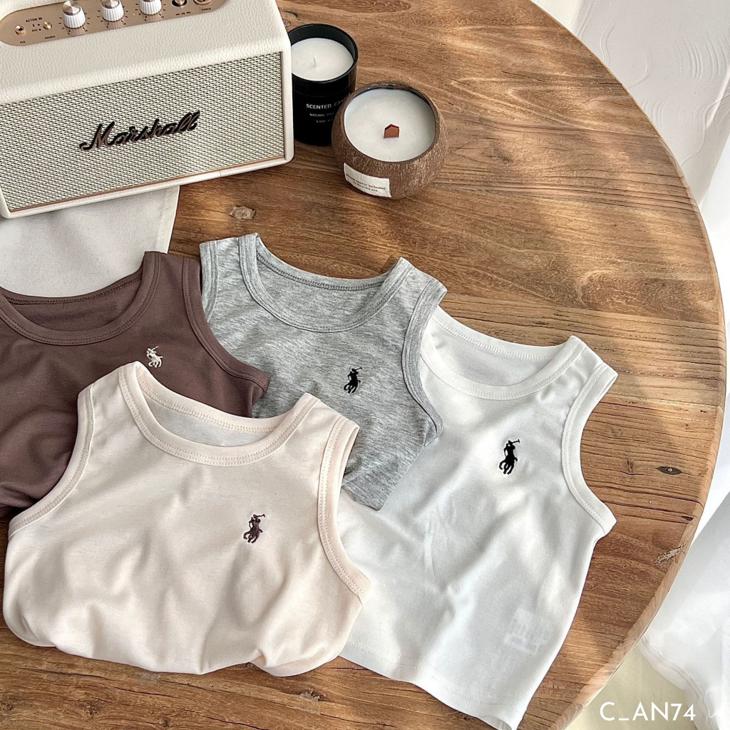 Áo ba lỗ cho bé trai EMBES KIDS, Áo sát nách thêu ngựa trẻ em 9kg đến 25kg