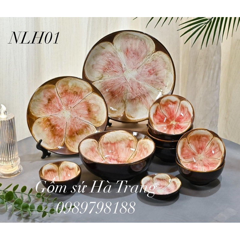 Các món lẻ trong bộ bát đĩa gốm sứ Bát Tràng cao cấp men nâu lòng hoa NLH01