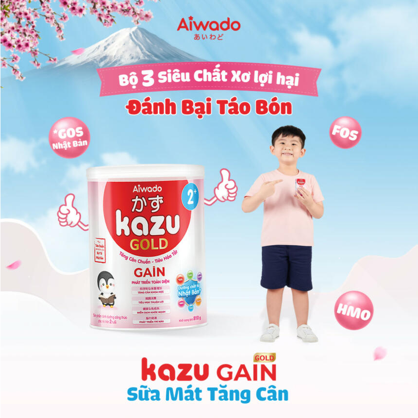 Sữa bột Aiwado KAZU GAIN GOLD 0+, 1+ lon 810g Date mới 2025