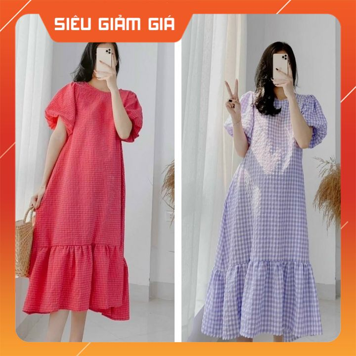 Váy Bầu Đầm Bầu Mùa Hè Kẻ Zigzag Tay Bồng Công Sở Dáng Suông HD2812
