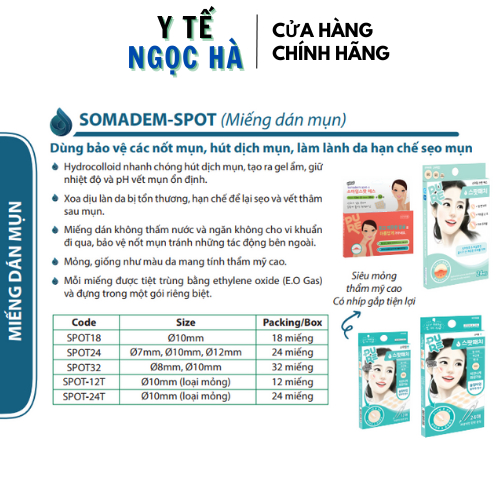 Băng Hydrocolloid dán mụn Hàn Quốc, Miếng dán mụn Somaderm spot-S 32 miếng, 2 kích cỡ lành da, hạn chế thâm sẹo