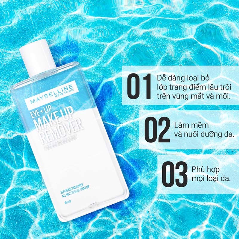 Nước Tẩy Trang Mắt và Môi Chuyên Dụng 2 lớp Maybelline New York Eye & Lip Makeup Remover 150ml