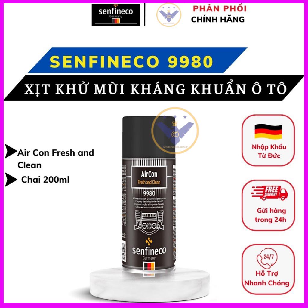 Xịt Khử Khuẩn Khử Mùi Điều Hòa Ô Tô Senfineco 9980 -  Aircon Fresh & Clean chai 200ml
