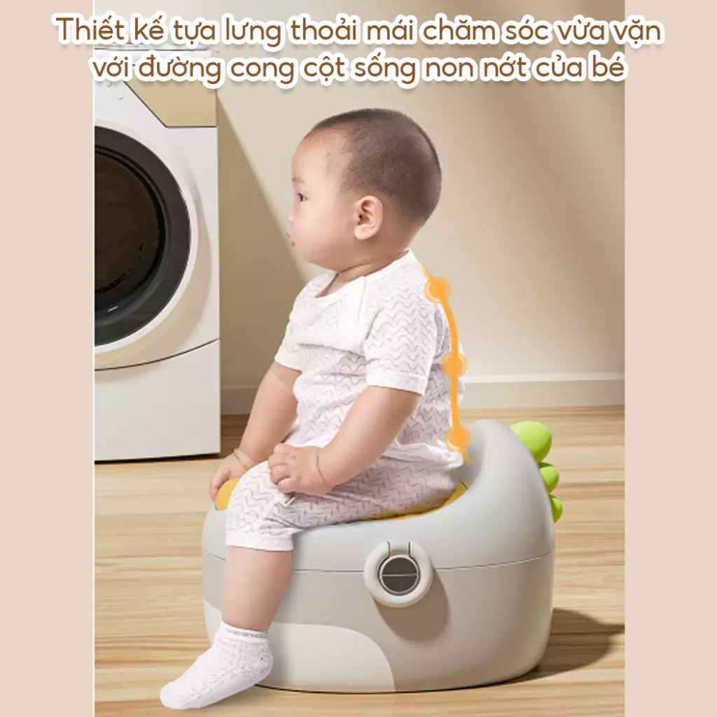 Bô cho bé đi vệ sinh 3 trong 1 hình khủng long babyhop, bô vệ sinh kèm nắp lót bồn cầu và bệ kê chân tặng kèm CỌ BÔ