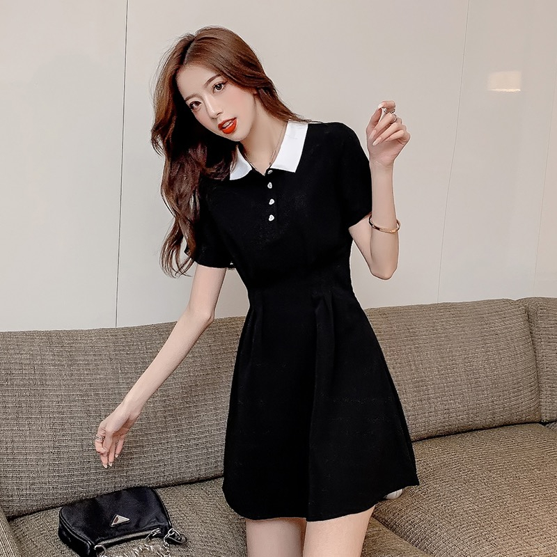 Đầm Váy Body CỔ POLO Phối KEM Nữ Kiểu Tay Ngắn Dáng Ôm Body Gợi Cảm