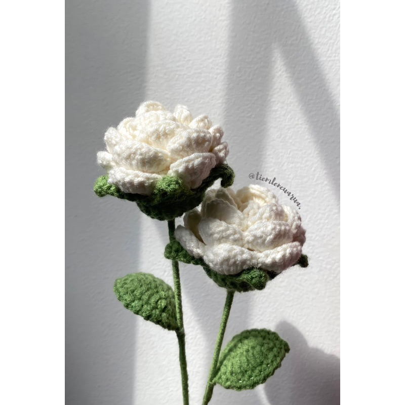 Hoa Hồng Trắng len 1 cành