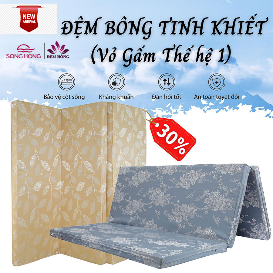 Đệm Bông Tinh Khiết Sông Hồng Vỏ Gấm - Bảo Hành Chính Hãng 5 Năm