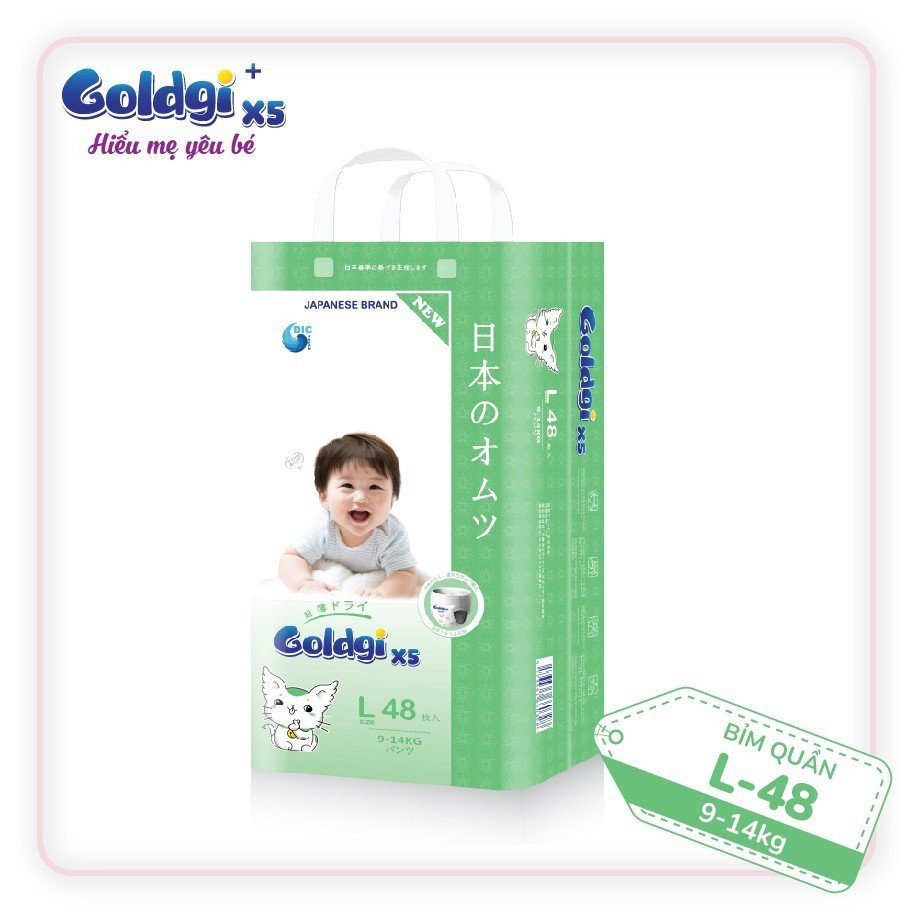 Bỉm nhật Goldgi X5 Quần/Dán M60/L48/XL44/XXL32  cho bé