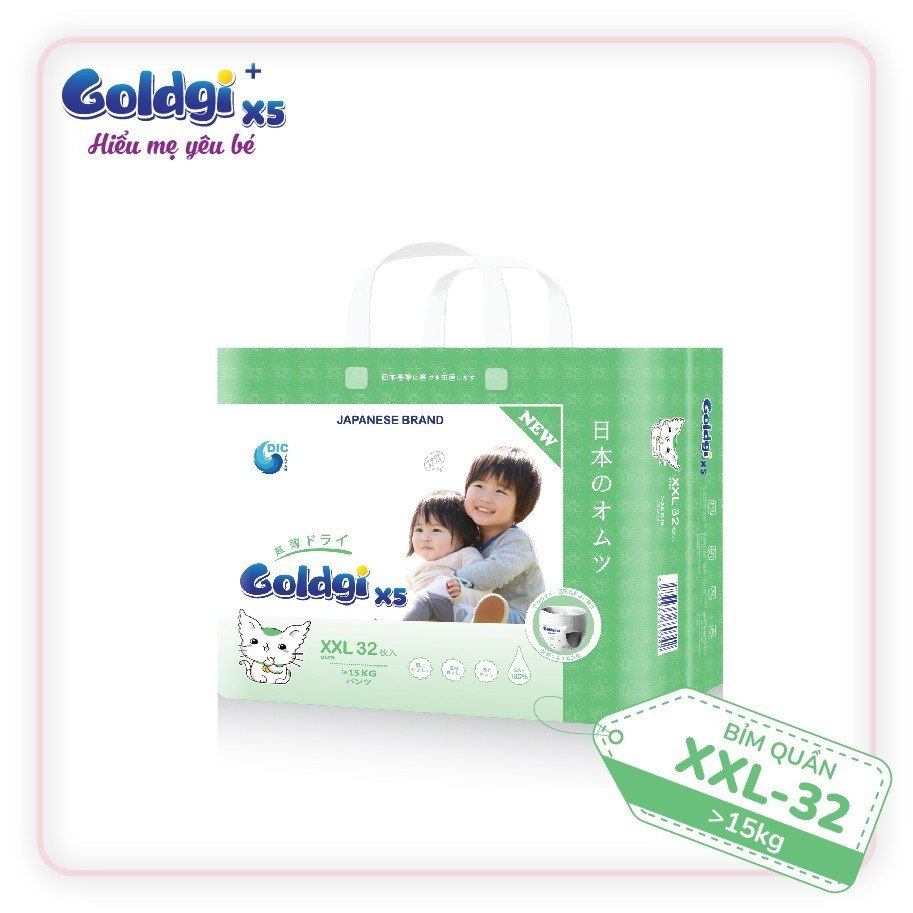 Bỉm nhật Goldgi X5 Quần/Dán M60/L48/XL44/XXL32  cho bé