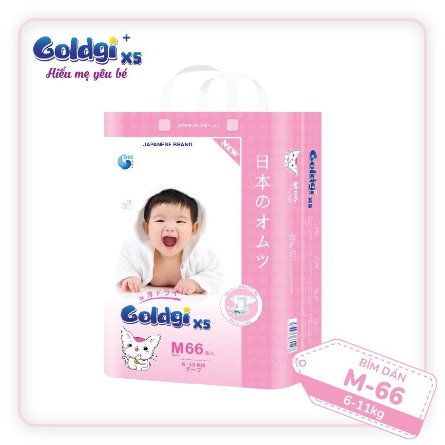 Bỉm nhật Goldgi X5 Quần/Dán M60/L48/XL44/XXL32  cho bé