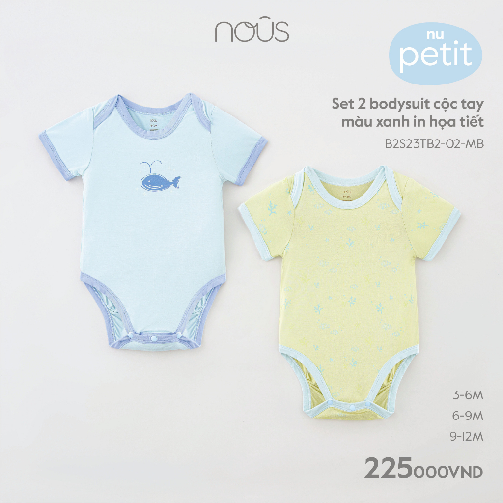 Set 2 bộ bodysuit Nous cộc tay phối nhiều màu chất liệu Nu Petit mềm mại dành cho bé từ 3-6 tháng đến 9-12 tháng