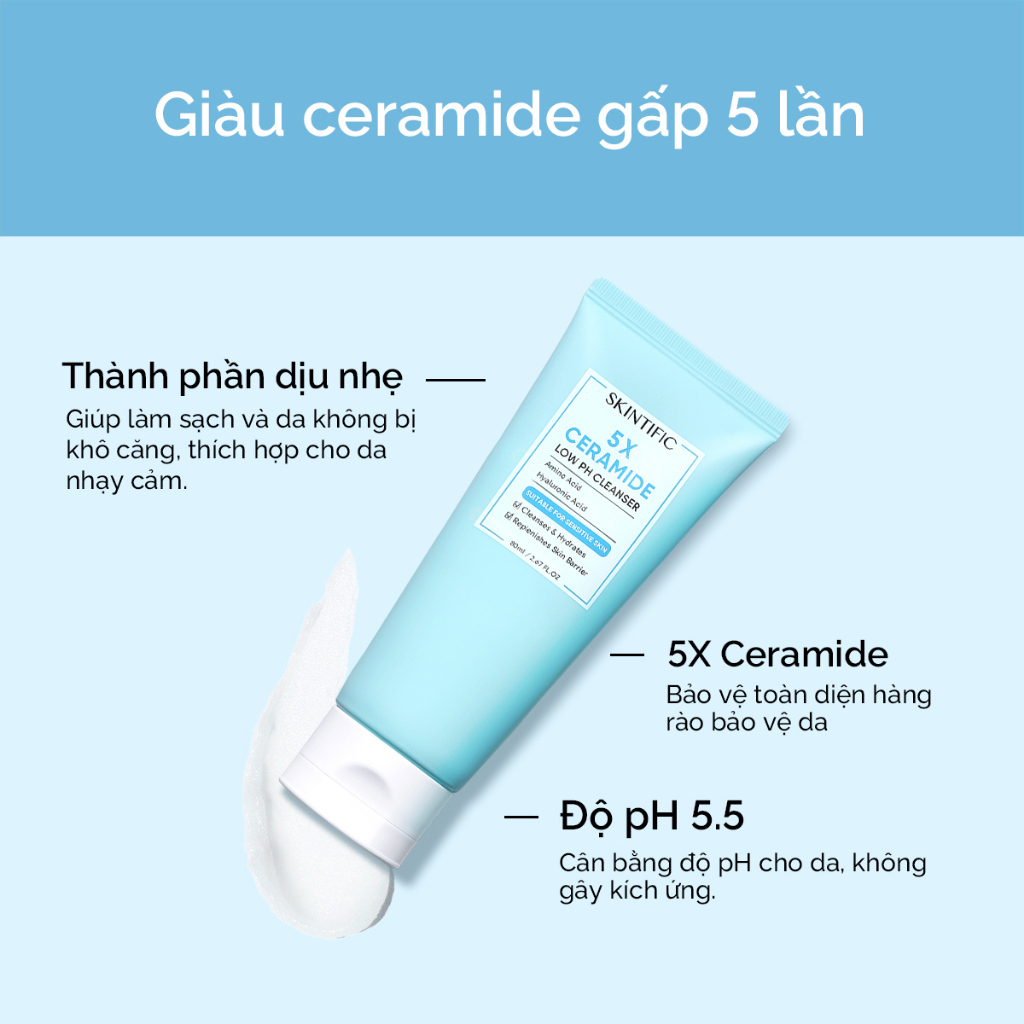 Sữa rửa mặt pH thấp 5X Ceramide SKINTIFIC 80ml