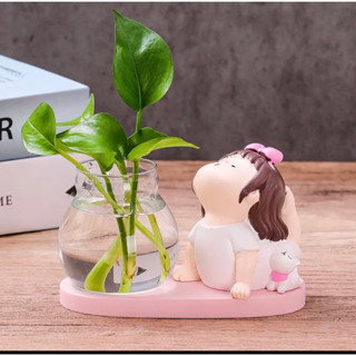 Chậu trồng cây thủy sinh kèm tượng cô gái tập yoga, Chậu hoa thủy canh, Bình thủy sinh kèm tượng để bàn làm việc, bàn họ