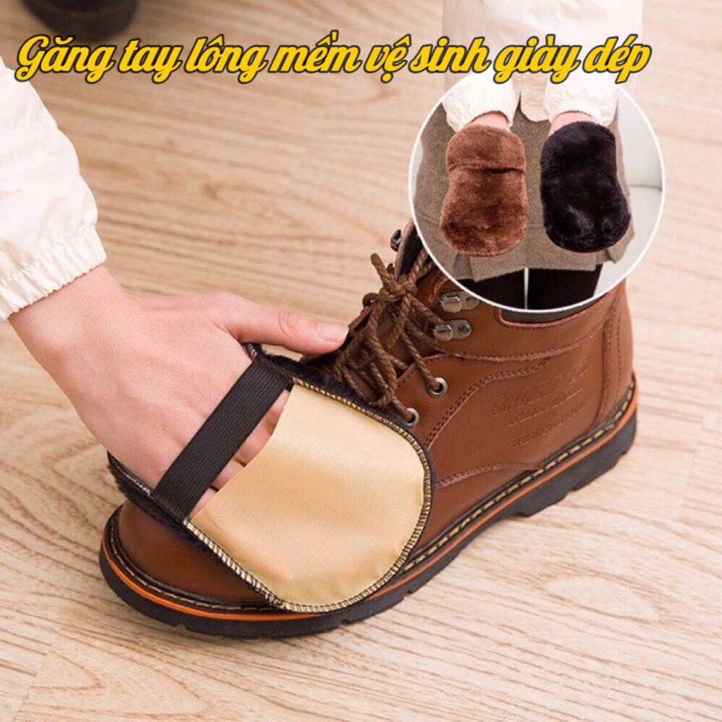 Găng tay khăn lông mềm lau sạch, đánh bóng giày, thiết kế dây deo tiện lợi, dễ sử dụng