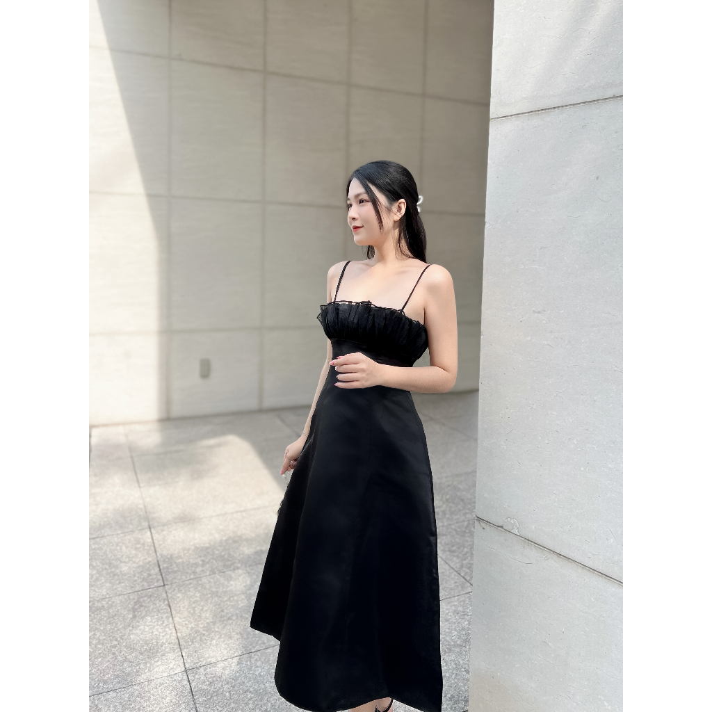 Đầm nữ thiết kế hai dây dáng dài phối nhún ngực tiểu thư ARIEL DRESS - GOÛT DE JUN