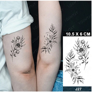 [Đọc kỹ mô tả] Hình dán tạm thời hoa trăng trắng đen j27.Xăm dán tatoo mini không chống nước, size <10x6cm