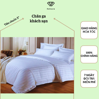 Set chăn ga gối khách sạn, chăn ga khách sạn chất liệu vải cotton CVC T300 trắng sọc 3f riotex cao cấp đủ kích thước