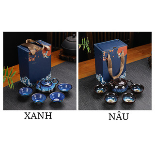 Bộ ấm chén ngọc thạch cao cấp  (màu xanh, màu nâu đen)