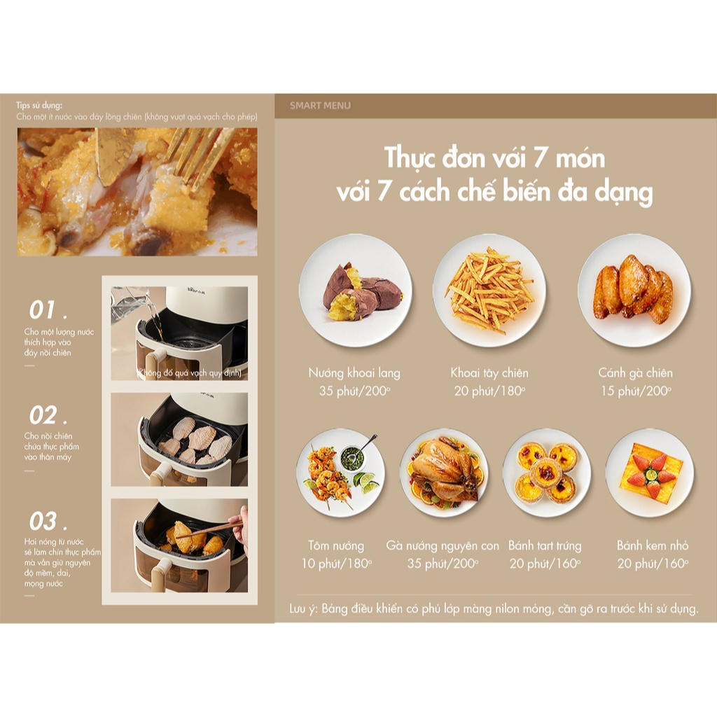 Nồi Chiên Không Dầu Bear QZG-F15E3 Dung Tích 5L - Bản Quốc Tế - Hàng Chính Hãng - Bảo Hành 18T