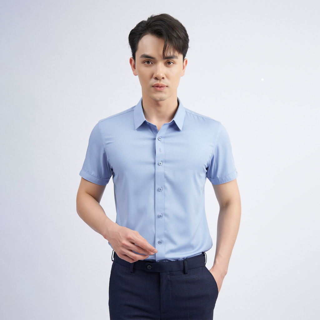 Áo Sơ Mi Nam Ngắn Tay Vải Sợi Tre Hạn Chế Nhăn Nhàu 3032C Màu Light Steel Blue - Vulcano