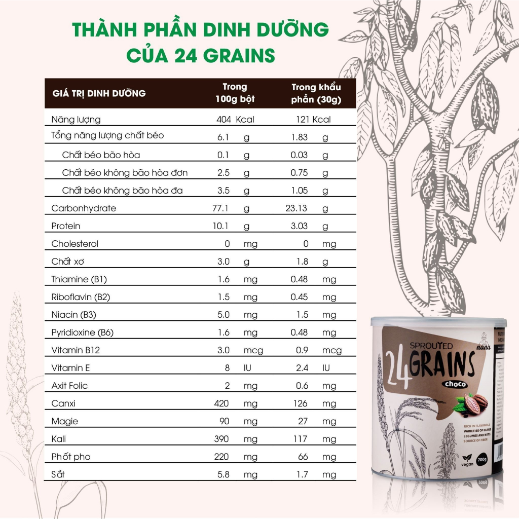 [Date T12/2023] Sữa Hạt Thực Vật Hữu Cơ 24 Grains Thương Hiệu Miwako Vị Cacao Hộp 700g - Miwako Việt Nam