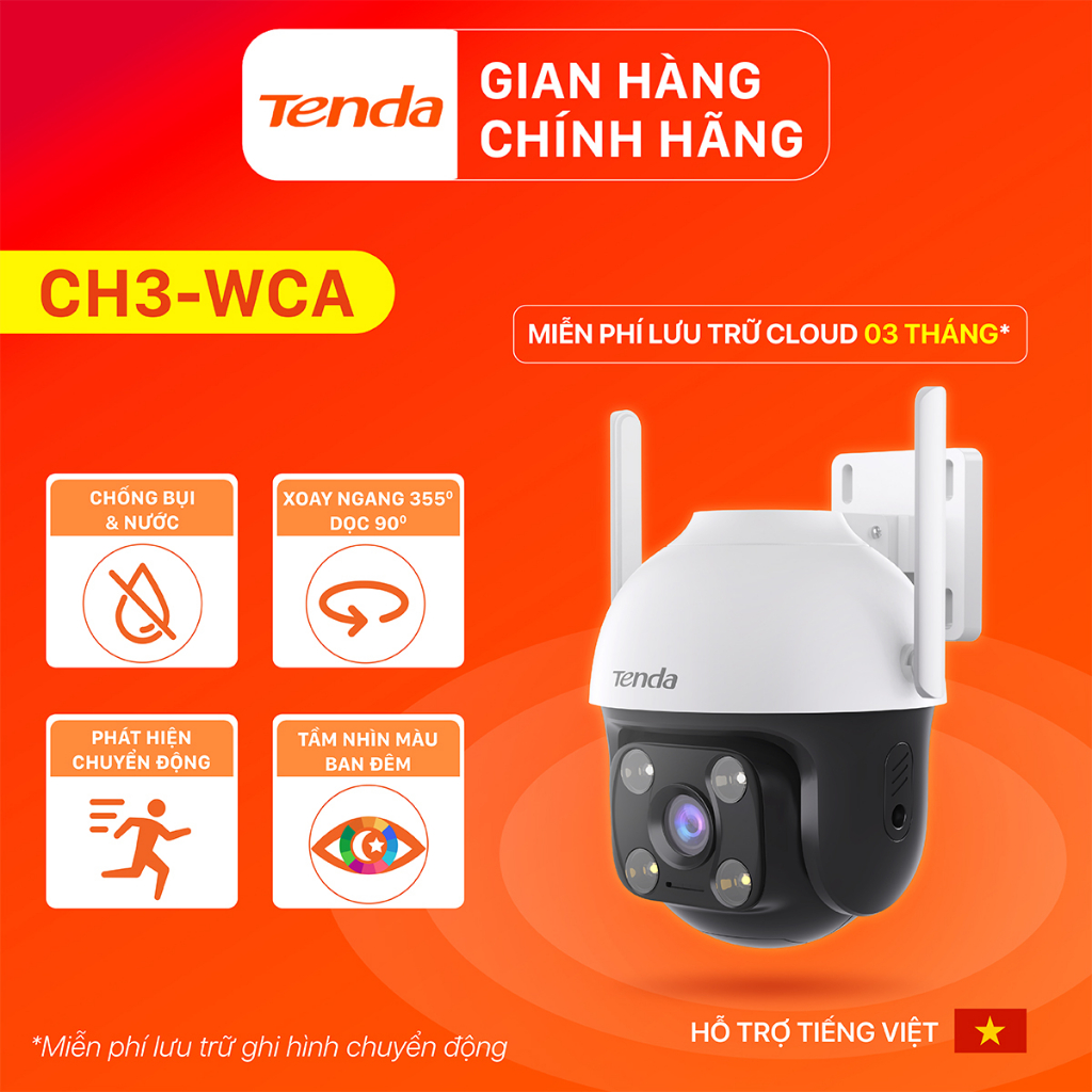 Camera Wifi Quay/ Quét Ngoài Trời Tenda CH3-WCA, có màu ban đêm ( 2MP)