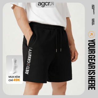 Quần đùi thể thao nam agcr quần shorts dây rút cotton ngang gối in logo dọc sau túi essential shorts 01