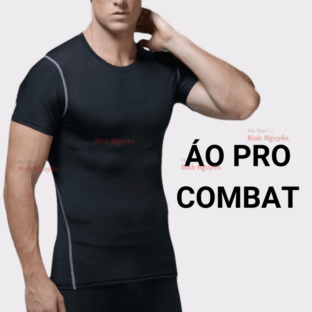 Áo giữ nhiệt cộc tay, áo Pro Combat bó cơ đá bóng, bóng rổ, chạy bộ, chơi thể thao thấm hút mồ hôi co giãn tốt