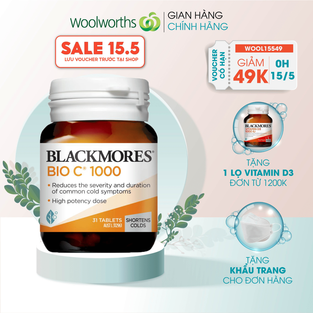 Viên uống bổ sung Vitamin C Blackmores Bio C 1000mg giúp tăng cường đề kháng, hỗ trợ sức khỏe 31v
