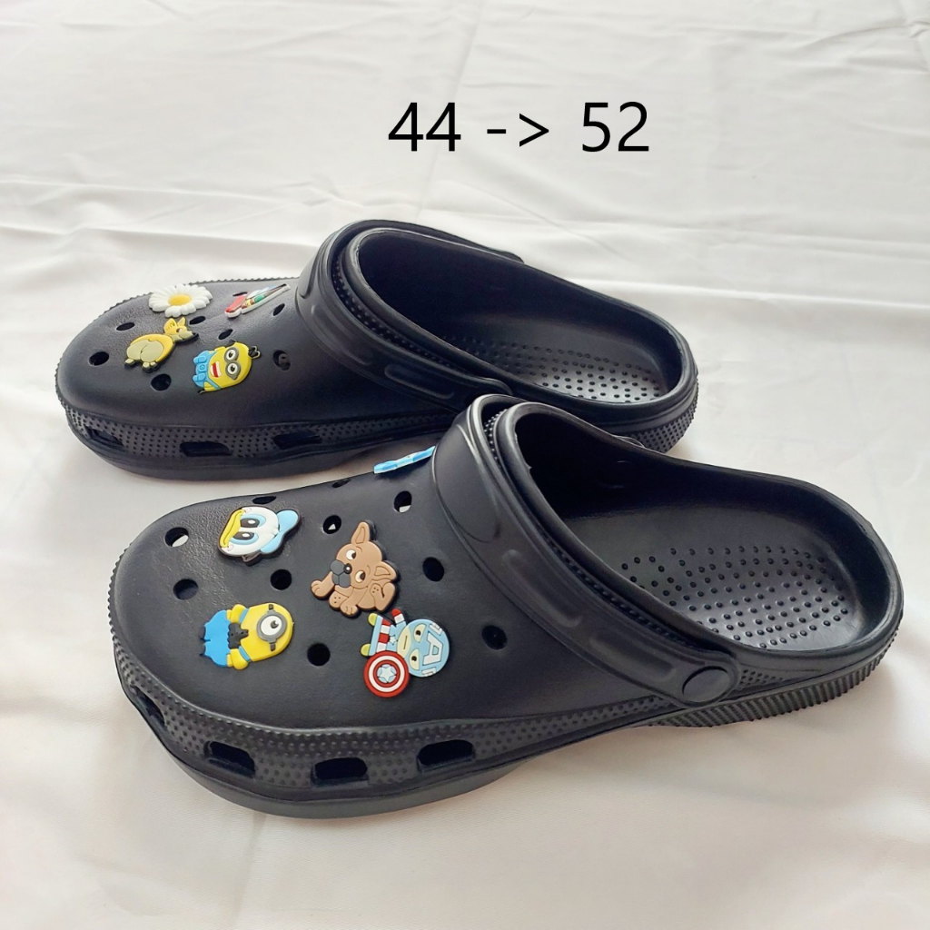 Dép BB Crocs (Kèm Phụ Kiện) Nam Màu Đen Big Size - Dép Quai Hậu Size Lớn Ngoại Cỡ 45 46 47 48 49 50 51 52