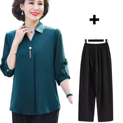 Set Quần Áo Trung Niên , Mẫu Áo Sơ Mi Trung Niên Chất Lụa Phối Quần Ống Suông Cao Cấp | Thời Trang Trung Niên U50