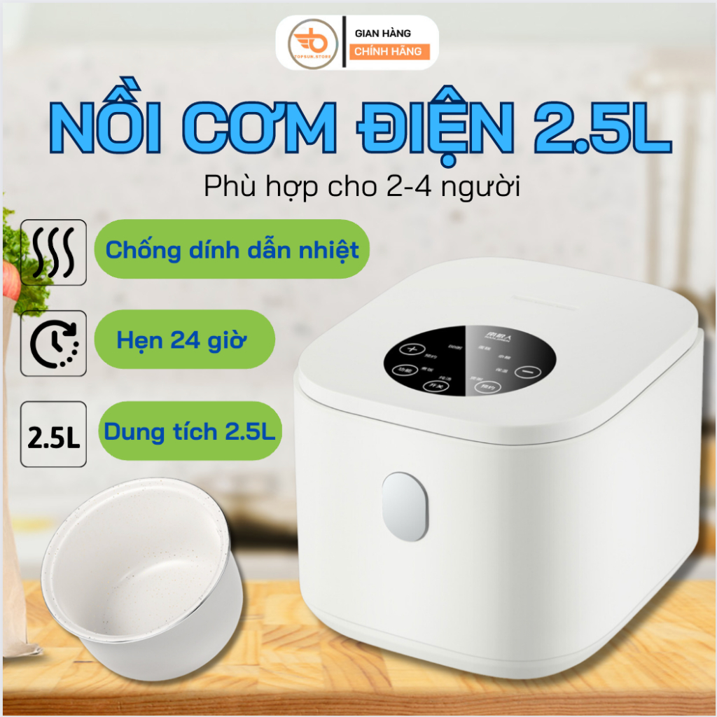 Nồi cơm điện dung tích 2.5L 8 chế độ thông minh đa năng,chức năng hẹn giờ nồi nấu đa năng hầm xương nấu cháo tiện lợi