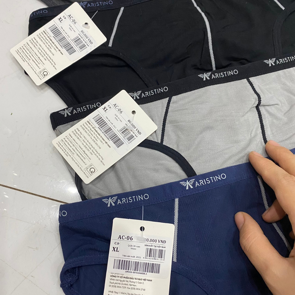 Quần lót nam Aristino cotton mềm mát cạp nhỏ CÓ LOGO cho người béo bụng ac06-