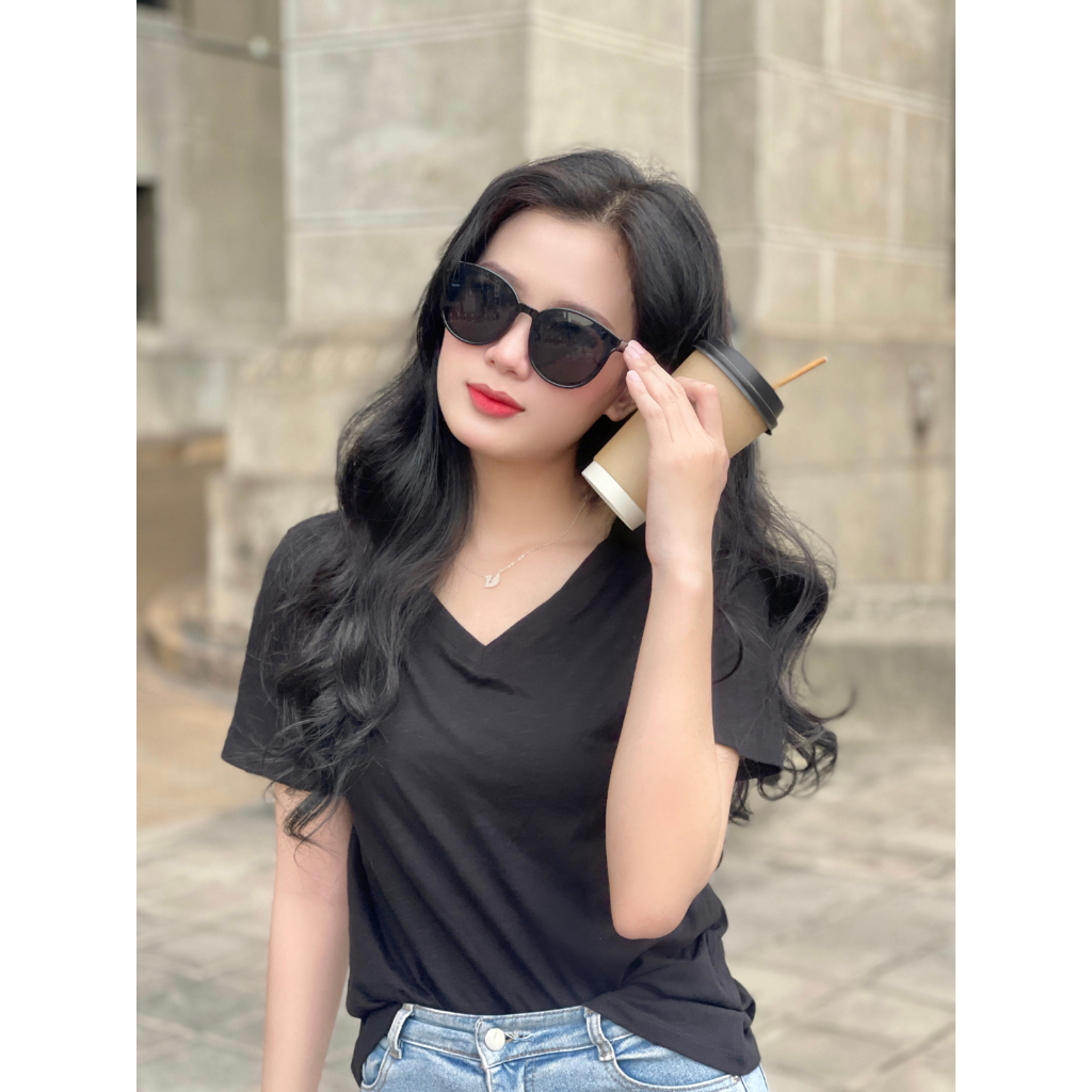 Áo Thun Nữ Chất Cotton xược Mềm Mịn Mát Cổ Tim Cộc Tay Kiểu Dáng Basic Tôn Vóc Dáng có size Lớn