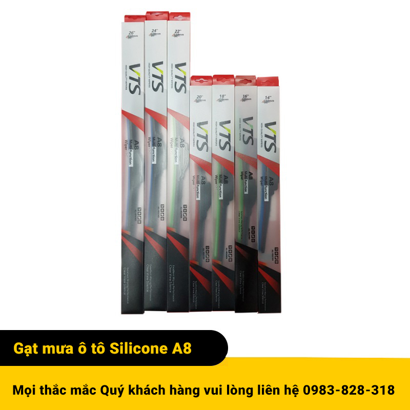 Cần gạt mưa VTS A8 Thanh Mềm lưỡi Silicone Dùng cho các dòng xe Ford, Honda, Mazda, Kia, Hyundai, Toyota - Vbibom