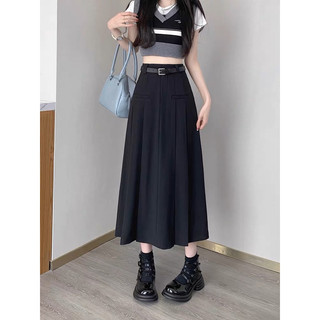 Chân váy chữ A Ulzzang dáng dài xếp ly có túi phong cách Hàn Quốc