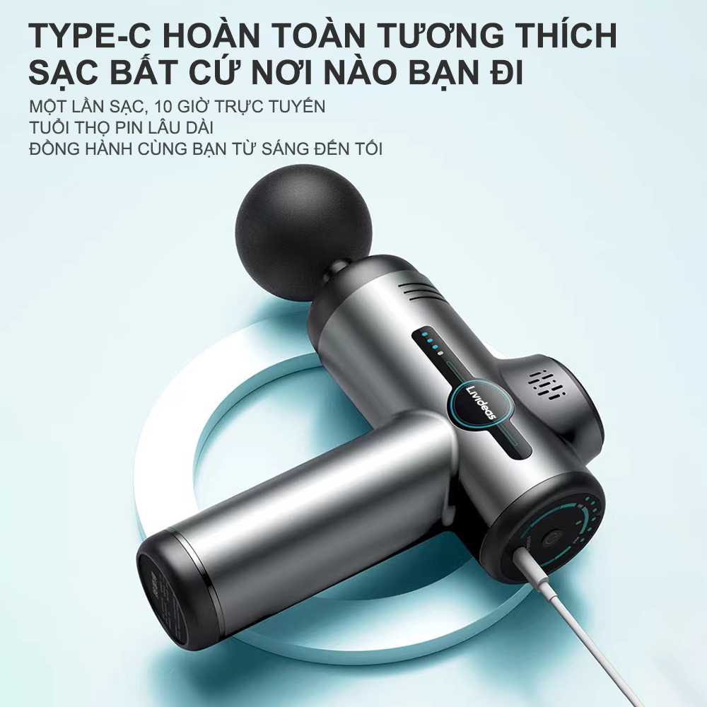 Súng Massage Livideas Rung Lưng Súng Rung Điện Thư Giãn Cơ Nhập Khẩu Chính Hãng 4 IN1 Toàn Thân Giảm Đau Nhức Cơ Toàn