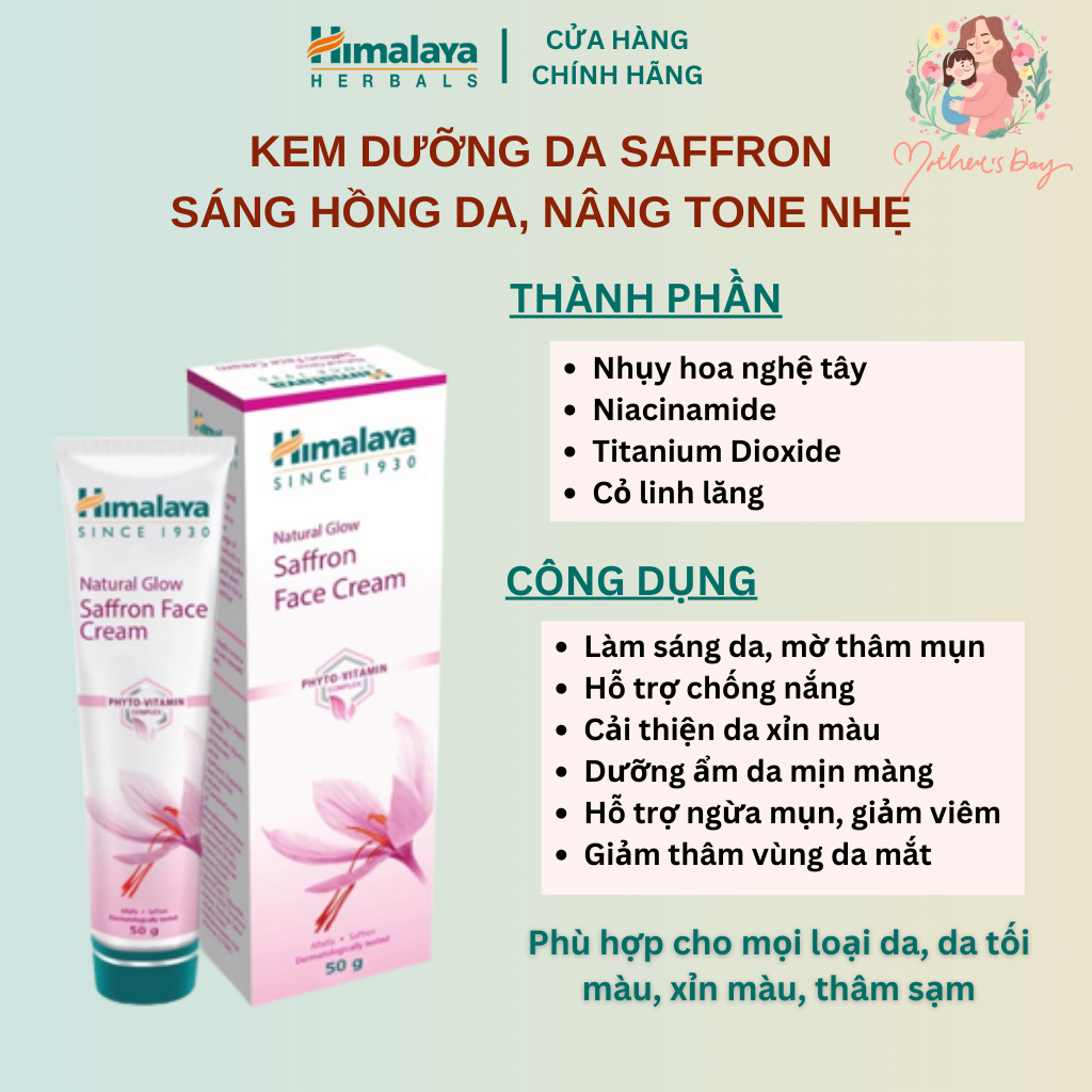 Kem dưỡng sáng da nâng tông chiết xuất nghệ tây Himalaya Natural Glow Saffron Face Cream 50g