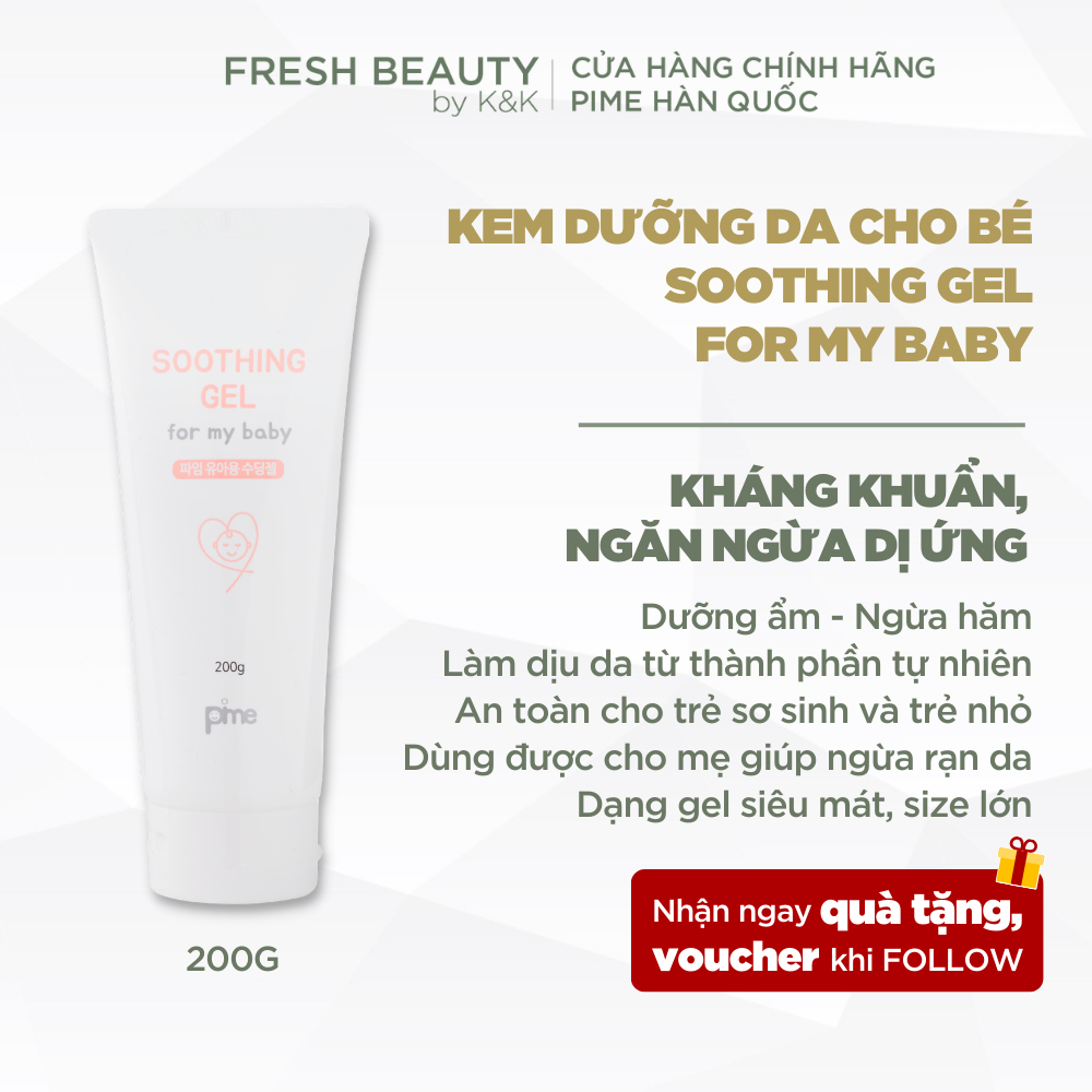 Gel dưỡng ẩm da cho bé từ sơ sinh giảm hăm, mẩn ngứa, bong chóc giúp da mịn màng, khô thoáng Pime Soothing gel Baby 200g