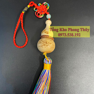 Xâu hồ lô hoà hợp gỗ đào khắc uyên ương
