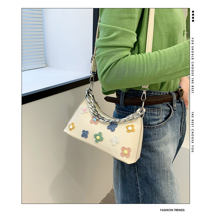 Túi Kẹp Nách 2023 Họa Tiết Hoa Phối Dây Xích Thời Trang Mùa Hè Dành Cho Nữ Túi nhỏ xách tay đeo mới kiểu dáng phương Tây